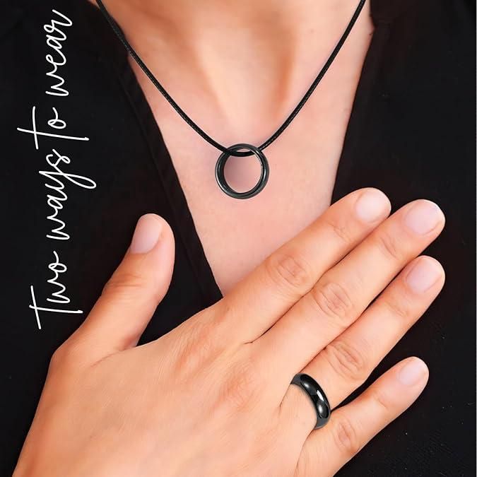 Rings for Women Men Unisex Black Rings - Anxiety Balance Stone