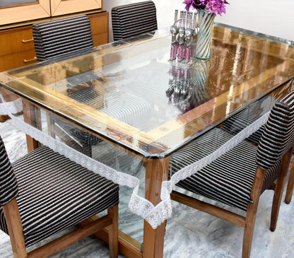 Transparent PVC Dining Table Cover (Silver Border)