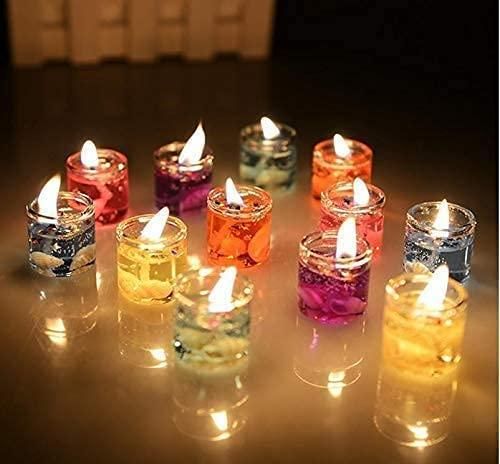 Pack of 12 Multicolored, Smokeless, Decorated Mini Cute Glass Jelly Gel Candles