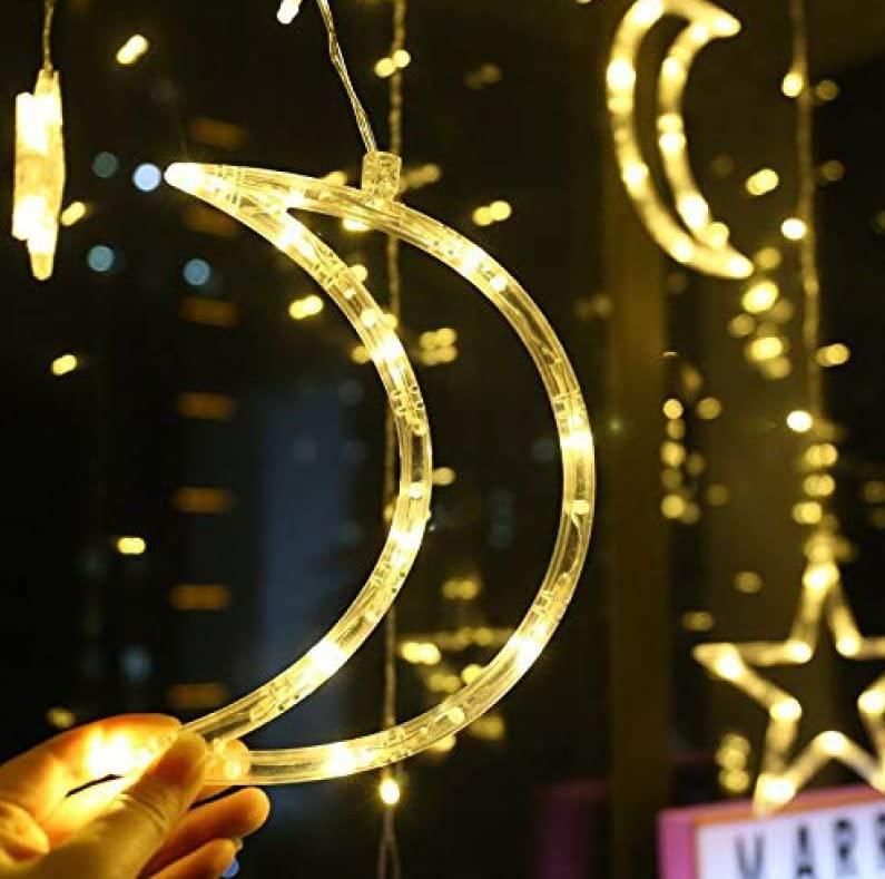 Decorative Curtain String Lights: Moon & Star LED Fairy Lights - Warm White and Multi-Color Options, 3 Moon, 3 Star, and 6 Mini Star