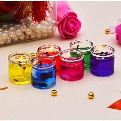 Pack of 12 Multicolored, Smokeless, Decorated Mini Cute Glass Jelly Gel Candles