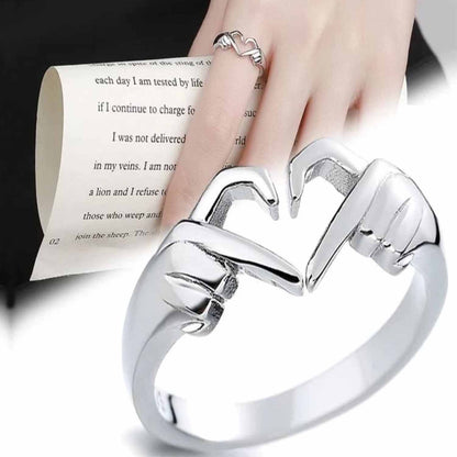 Silver Geometric Palm Love Gesture Couple Hands Than Heart Finger Thumb Ring