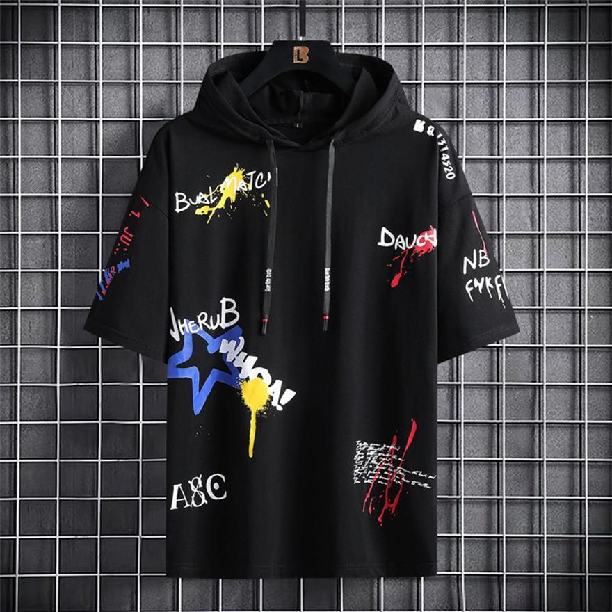 Cotton Printed Half Sleeves Men's Hooded Neck T-Shirt