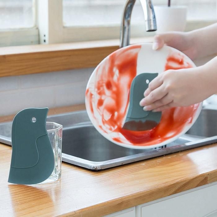 2 Packs Kitchen Integrated Soft Rubber Scraper Cleaning Tool For