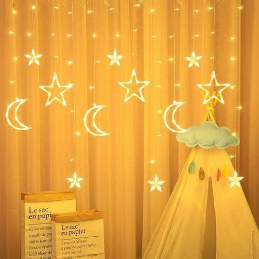 Decorative Curtain String Lights: Moon & Star LED Fairy Lights - Warm White and Multi-Color Options, 3 Moon, 3 Star, and 6 Mini Star