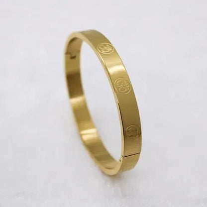 Carved Om Gold Plated Bracelet For Men