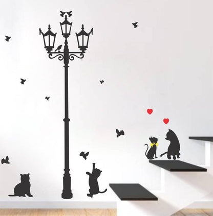 Cats Enjoying Street Light Wall Sticker