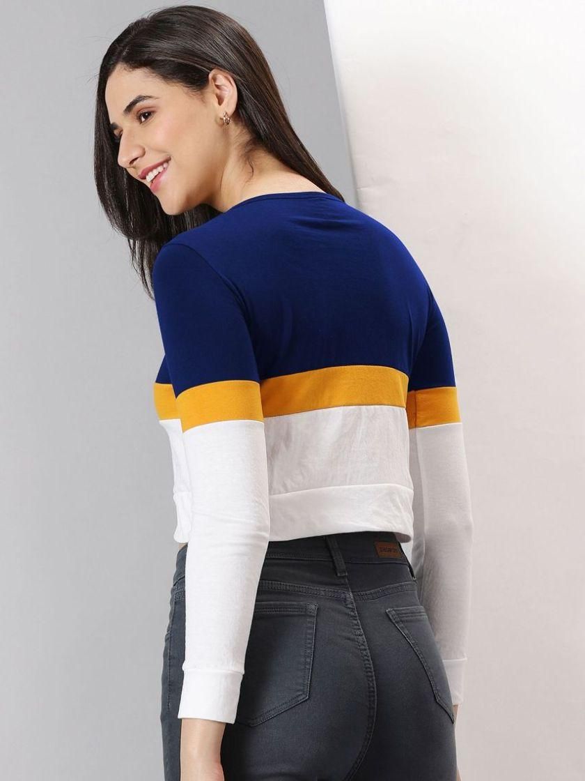 AUSK Women's Color Block Full Sleeve Crop Top