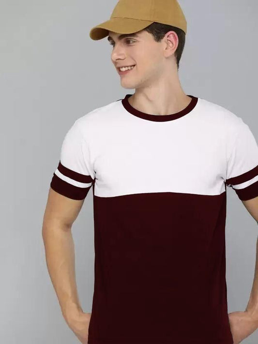 Cotton Blend Solid Half Sleeves Men's Round Neck Brown T-Shirt