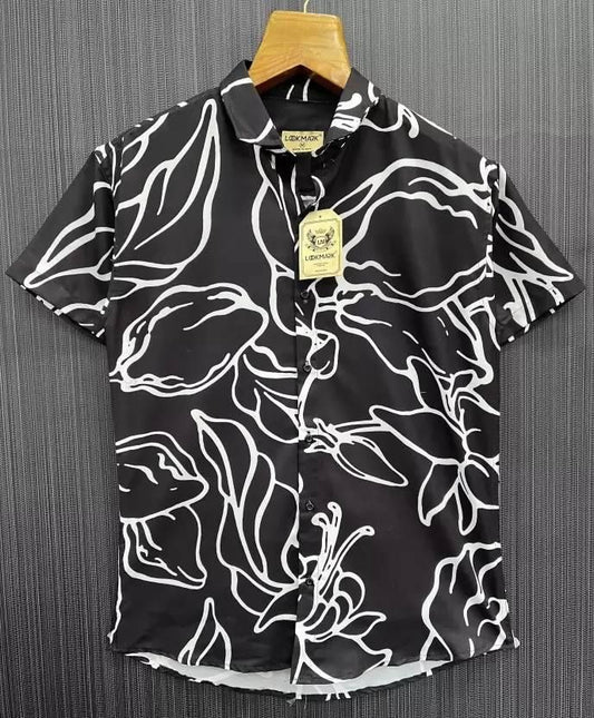 Men Regular Fit Printed Casual Black Shirt