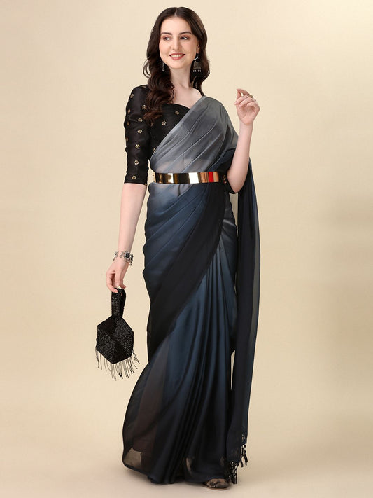 Fancy Embellished Grey Coloured Silk Saree with Blouse Piece