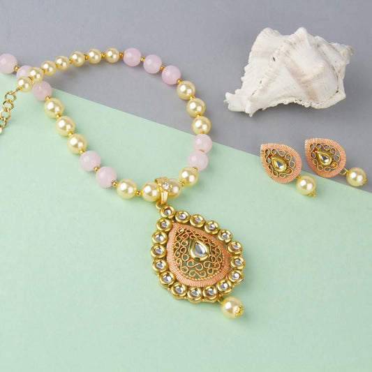 Pretty Gold Plated & Stone Necklace Set