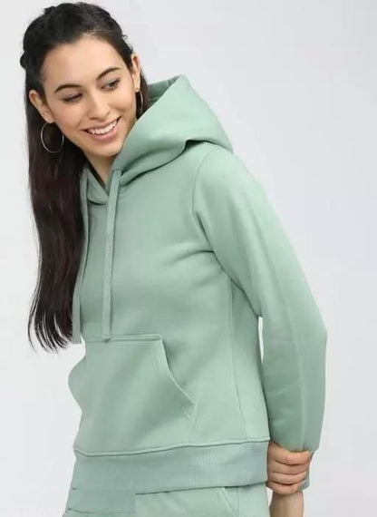 Women's Green Wool Hoodie Sherpa Sweatshirt