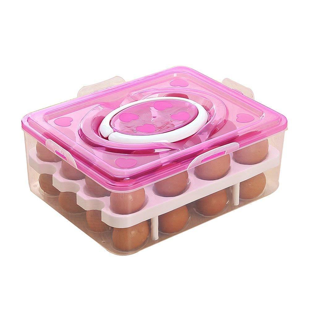 Plastic Portable Double-Layer 32 Grids Eggs Refrigerator Storage Box with Handle