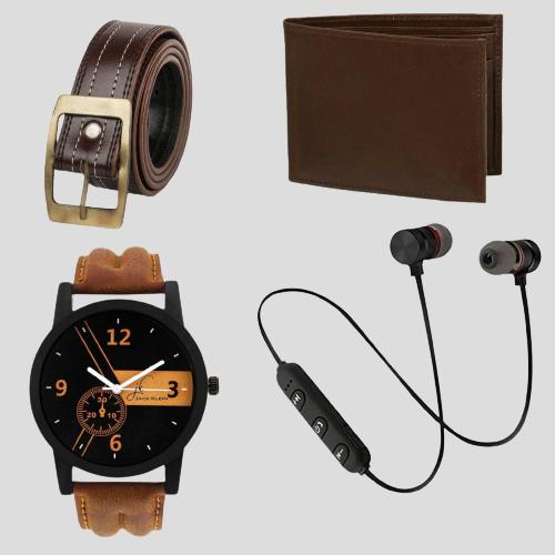 Combo Of Men's Watch, Wallet, Belt And Wireless Bluetooth Earphone with Mic
