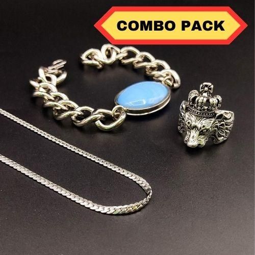 Exclusive Alloy Silver Plated Chain With Finger Ring & Bracelets (Pack of 3)