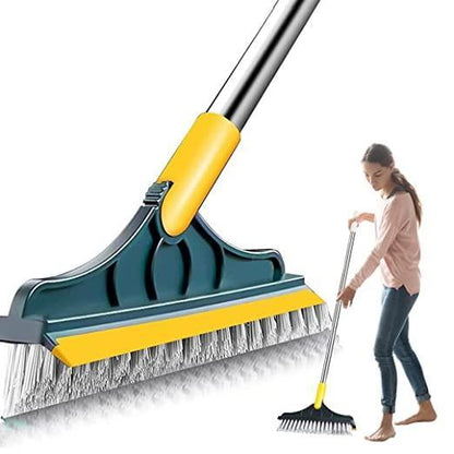 Premium Rotating Floor Cleaning Scrub Brush with Long Handle and Squeegee