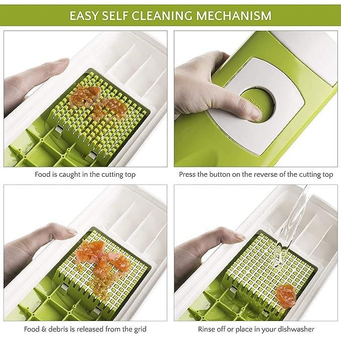 Multifunctional 12-in-1 Nicer Dicer Chopper and Drain Basket