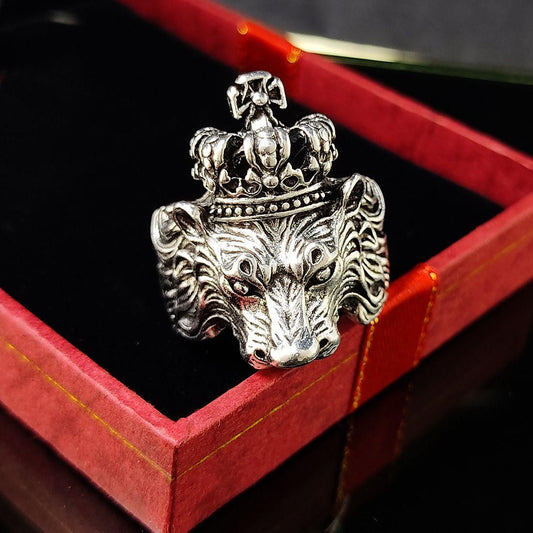 Oxidised Silver Plated Lion Face KGF Ring