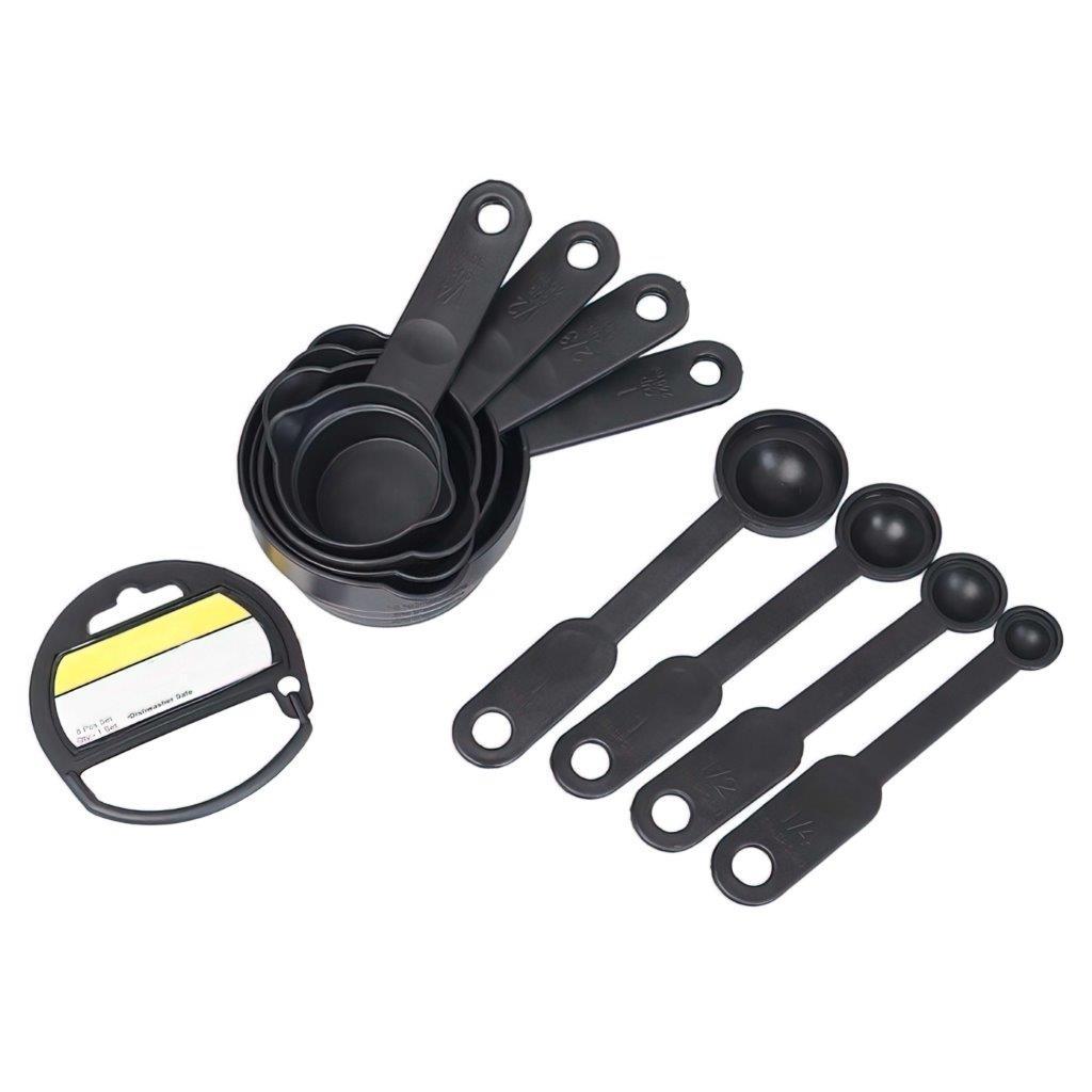 Plastic Measuring Cups And Spoons (8 Pcs, Black)