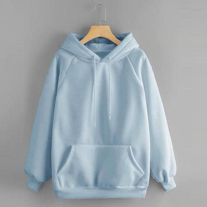 Sky Blue Solid Fleece Hoody Regular Fit Long Sleeve Women's Sweatshirt