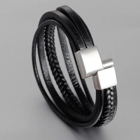 Multi Strand Leather Bracelet with Metal Clasp