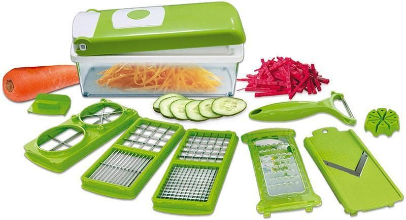 Multifunctional 12-in-1 Nicer Dicer Chopper and Drain Basket
