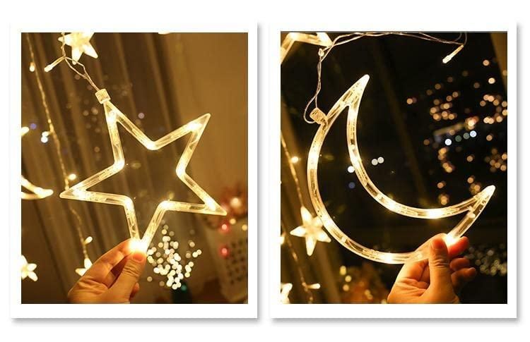 Decorative Curtain String Lights: Moon & Star LED Fairy Lights - Warm White and Multi-Color Options, 3 Moon, 3 Star, and 6 Mini Star