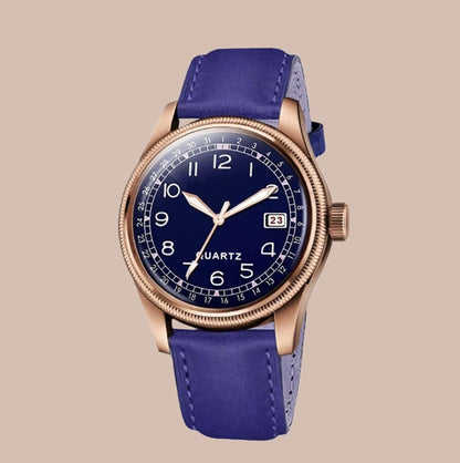 3D Glass Date Display Dial Leather Strap Analog Watch