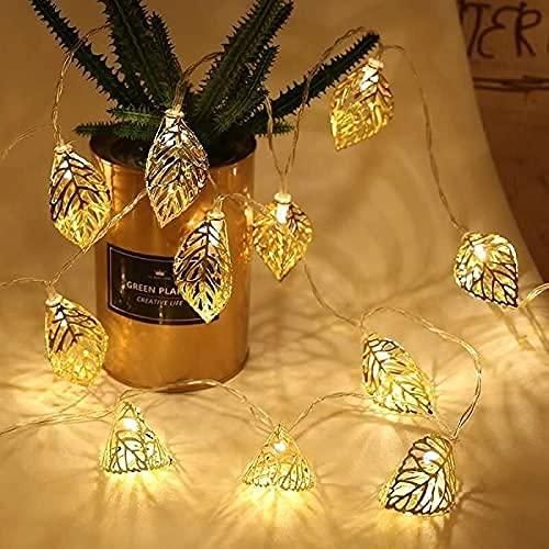 10 Lamps Golden Metal Leaf String LED Decorative Lights