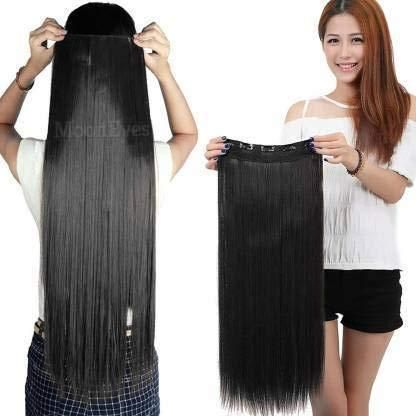 Natural Black Straight Hair Extensions in High Temperature Synthetic Fiber in 24 inch