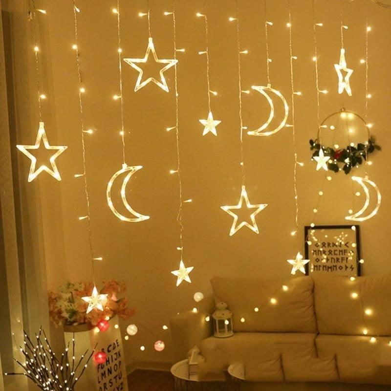 Decorative Curtain String Lights: Moon & Star LED Fairy Lights - Warm White and Multi-Color Options, 3 Moon, 3 Star, and 6 Mini Star