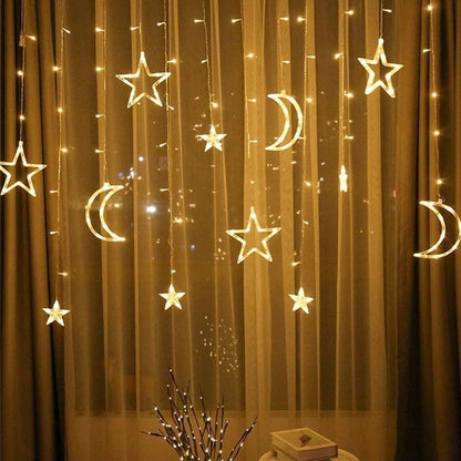 Decorative Curtain String Lights: Moon & Star LED Fairy Lights - Warm White and Multi-Color Options, 3 Moon, 3 Star, and 6 Mini Star