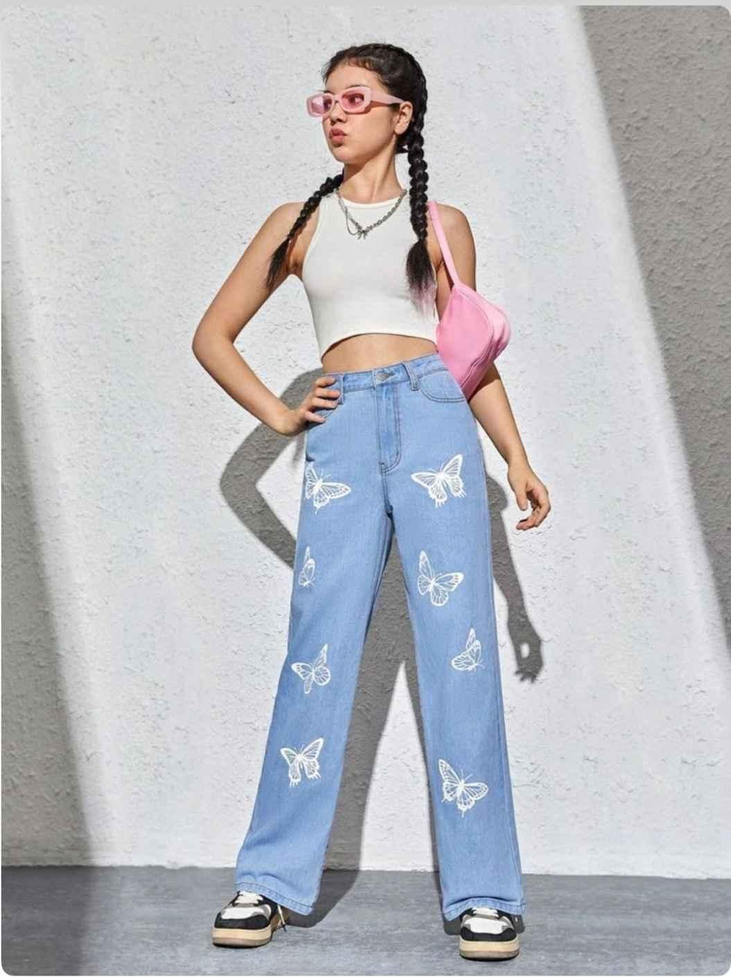 Butterfly Printed Hige Rise Ice Jeans For Women's
