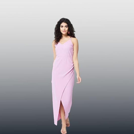 Women's Polyester Solid Front Slit Bodycon Maxi Dress