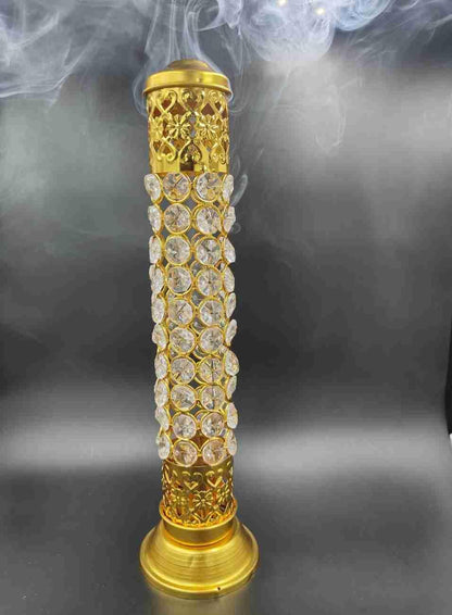 Brass Crystal Incense Burner with Ash Catcher - 25cm Height (Pack of 1)