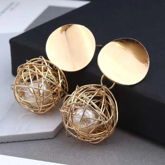 Gold Double Disk Earrings For Women and Girls