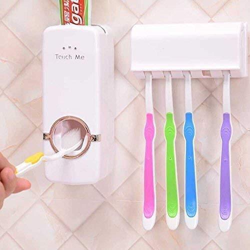 Toothpaste Dispenser and 5 Hole Dust-Proof Wall Mounted Toothbrush Holder