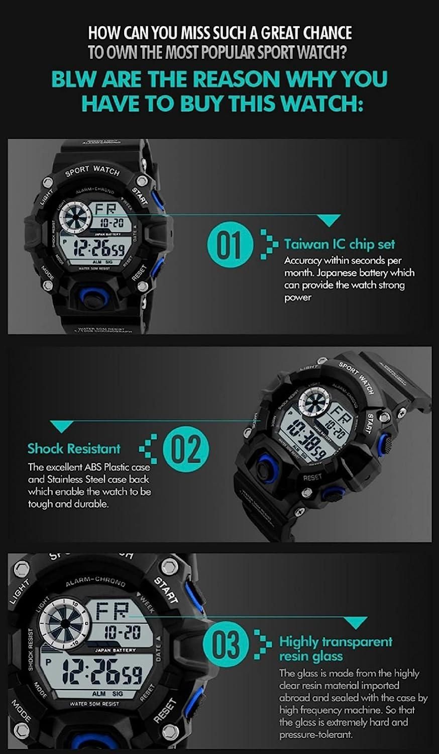 Shockproof Multi-Functional Automatic Digital Sports Watch for Men with Army Strap