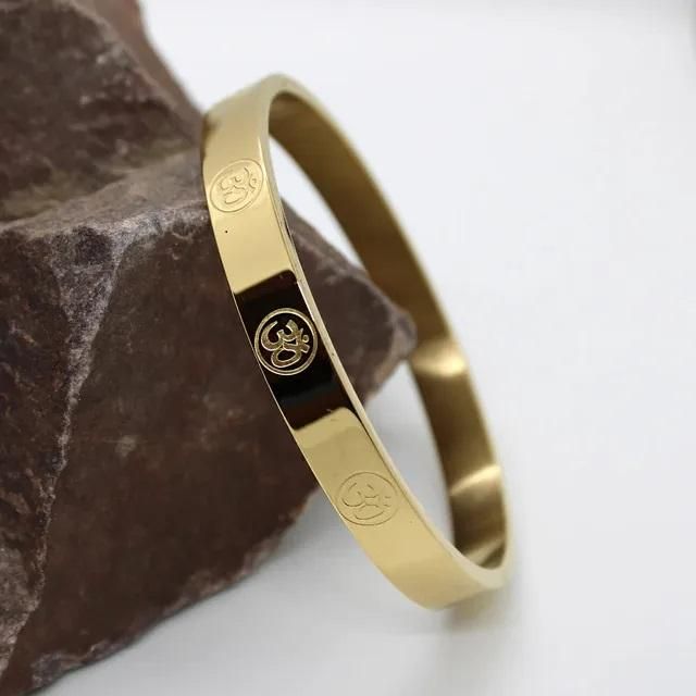 Carved Om Gold Plated Bracelet For Men