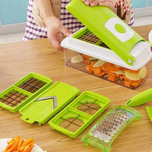 Multifunctional 12-in-1 Nicer Dicer Chopper and Drain Basket