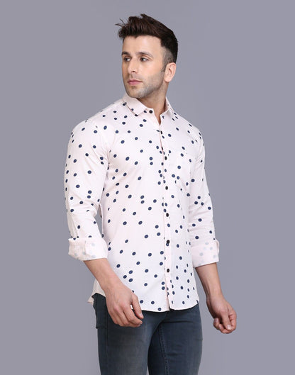 Men's Printed Cotton Blend White Shirts