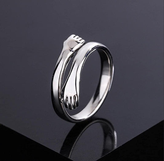 Silver Adjustable Friendship and Loved Ones Cuddle Hug Ring for Girls and Women