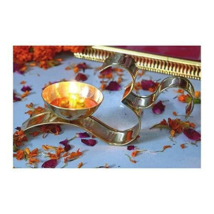 Pack of 2 Decorative Brass Om Diya Oil Puja Lamps for Home, Office, and Mandir Gifts