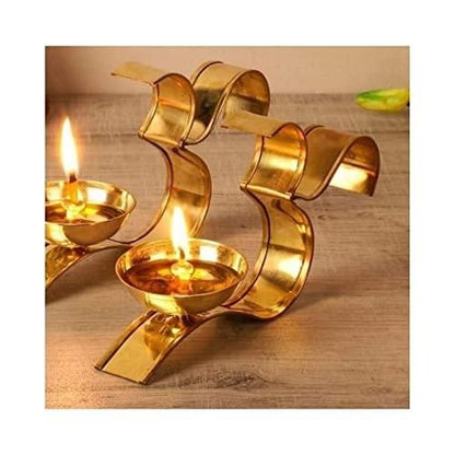 Pack of 2 Decorative Brass Om Diya Oil Puja Lamps for Home, Office, and Mandir Gifts