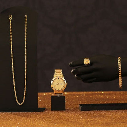 Fidato Men's Golden Watch with Golden Chain + Bracelet + Ring