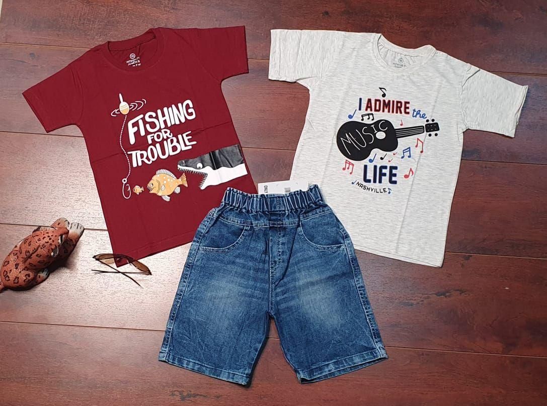 Casual Kids Printed Boys 2 T-Shirts With 1 Short