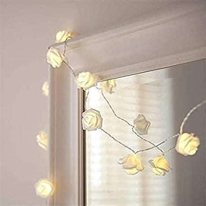 Rose Flower LED Serial String Lights - 10 Feet, 14 LED Rose Lights for Indoor and Outdoor Home Decoration (Warm White, Plug-in)