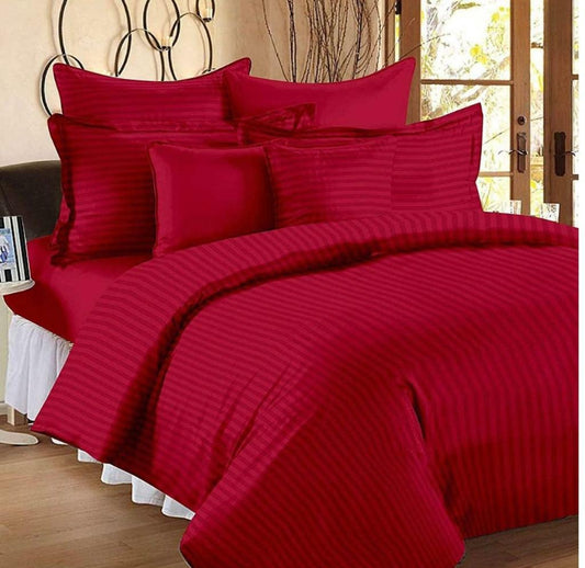 Cotton Plain Stripes Double Bedsheet